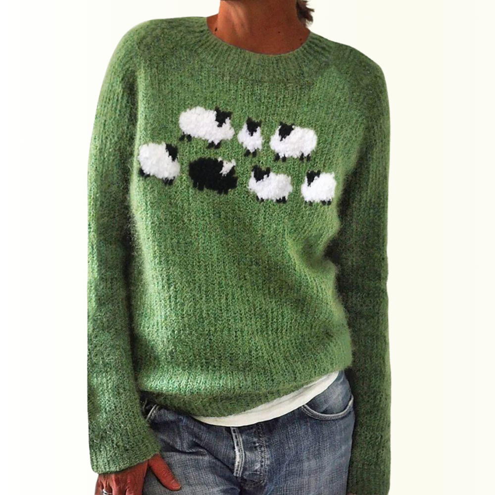 Elina - Warm Green Printed Sweater